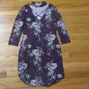 No Comment Floral Choker Dress With 3/4 Sleeves And Crossed Front, Size M